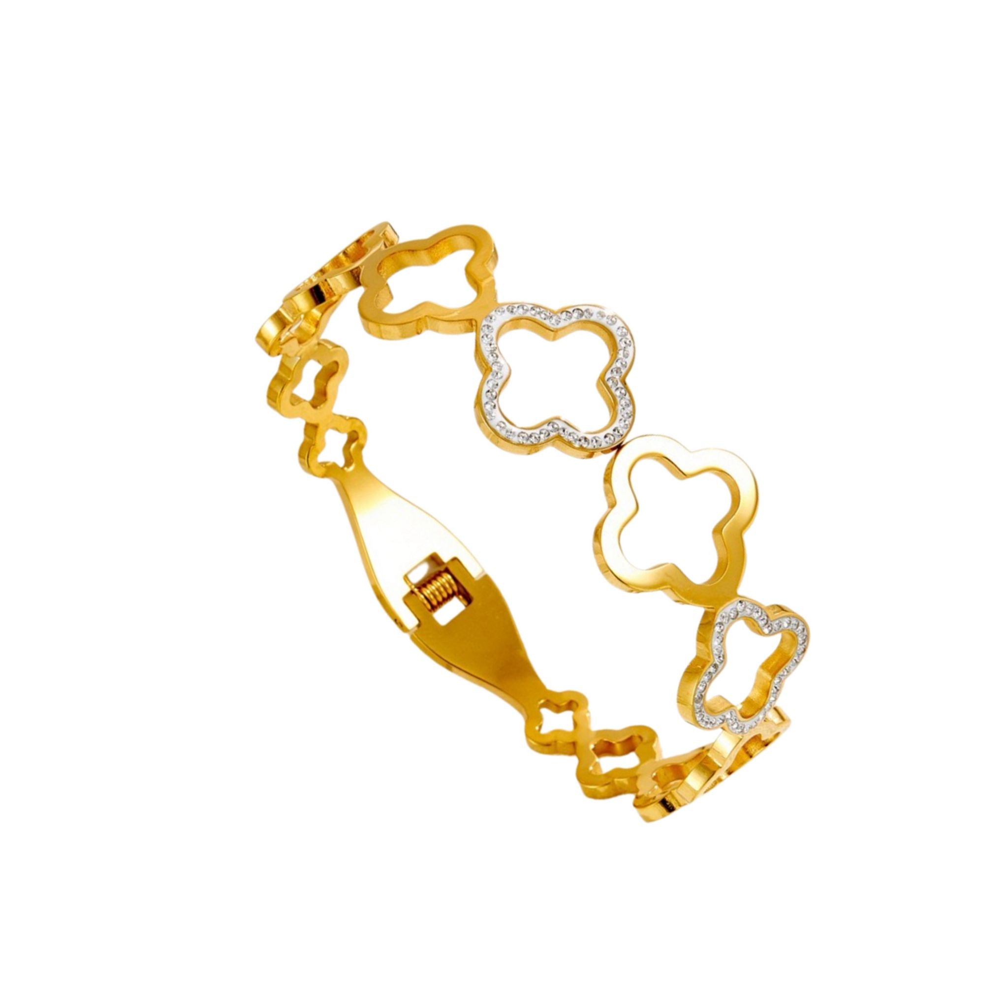 Stylish gold zyra clover bangle for her